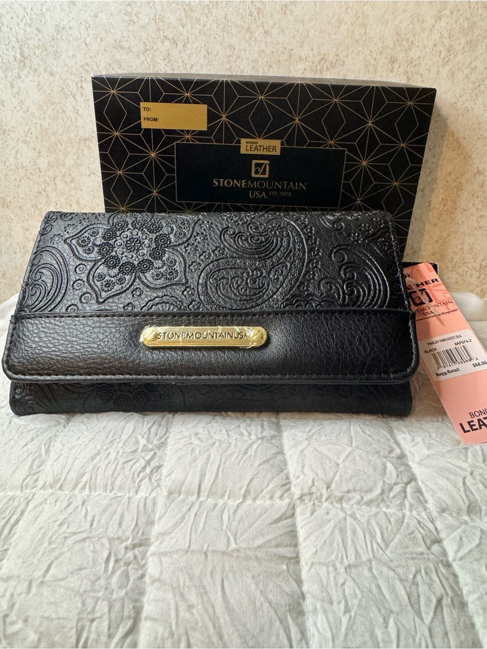 Stone Mountain Accessories Black Embossed Leather Clutch Wallet